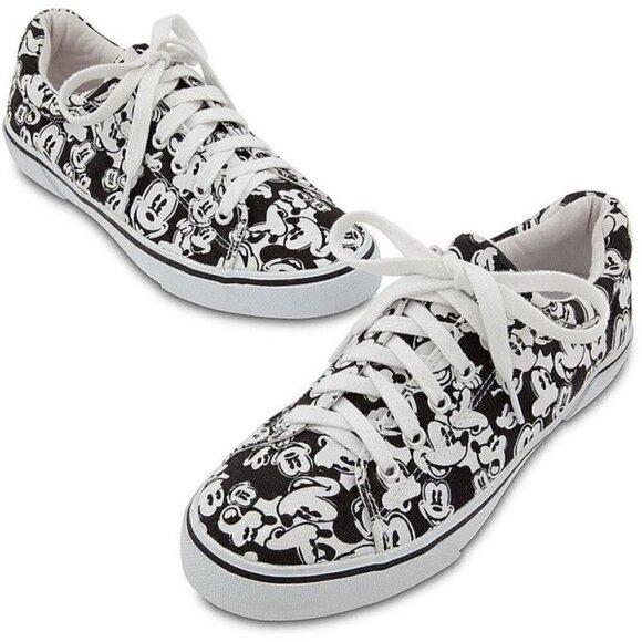 Disney Mickey Mouse Sneakers Black  & White Canvas Size 7 Womens Low Top Lace-Up - Picture 1 of 9